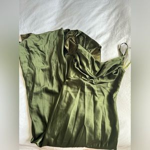 Revelry Skye Satin Dress Color: Deep Olive